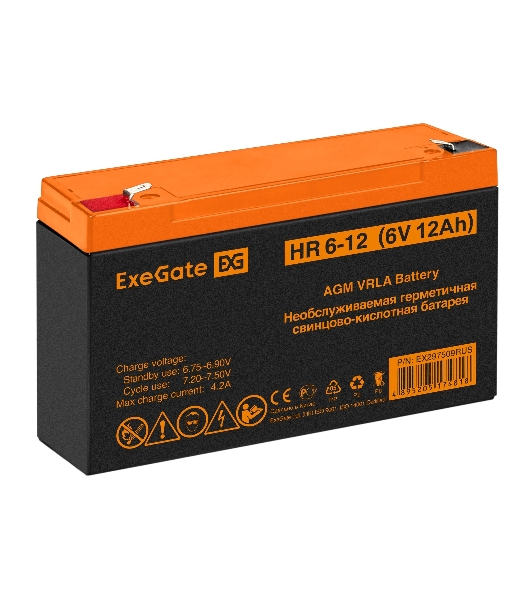 Аккумуляторная батарея ExeGate HR 6-12 (6V 12Ah, клеммы F2)