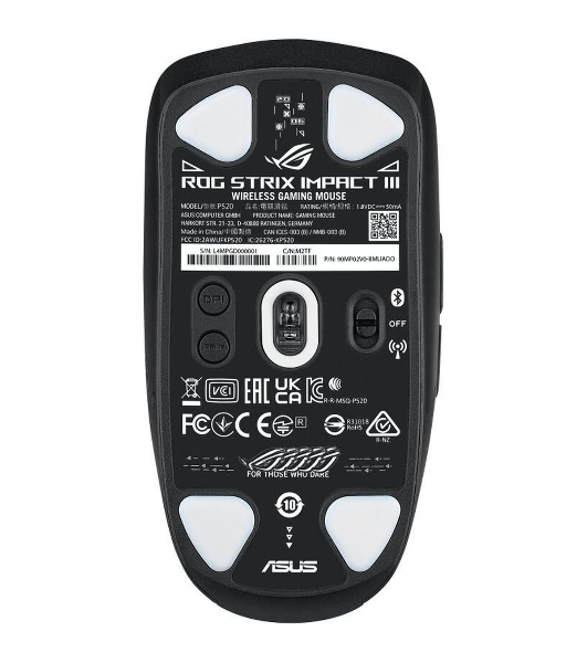 Мышь беспроводная ASUS ROG Strix Impact III Wireless черный, 36000 dpi, радиоканал, Bluetooth, USB, кнопки - 6