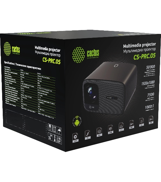 Проектор Cactus CS-PRC.05B.Full HD-A LCD 7500Lm LS 750Lm ANSI (1920x1080) 1000:1 ресурс лампы:50000часов 2xUSB typeA 2xHDMI 1.78кг