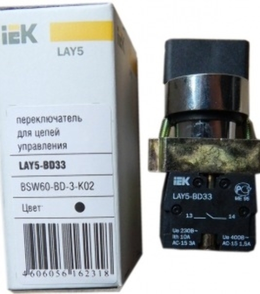 Переключатель LAY5-BD33 на 3 полож. черный I-O-II станд. ручка IEK BSW60-BD-3-K02