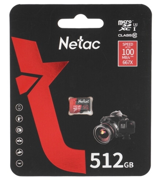 Флеш карта NeTac P500 Extreme Pro MicroSDXC 512Gb V30/A1/C10 up to 100Mb/s