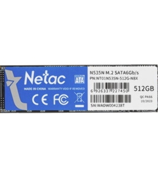 Накопитель SSD Netac N535N, 512Gb, M.2 2280, SATA-III, R/W 540/490