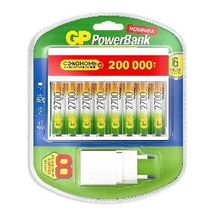 Аккумулятор + зарядное устройство GP PowerBank 270AAHC/CPBXL-2CR8 AA NiMH 2700mAh (8шт) блистер