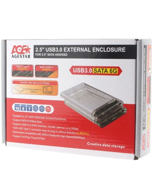 Внешний корпус для HDD/SSD AgeStar 3UB2P4C SATA III пластик прозрачный 2.5'