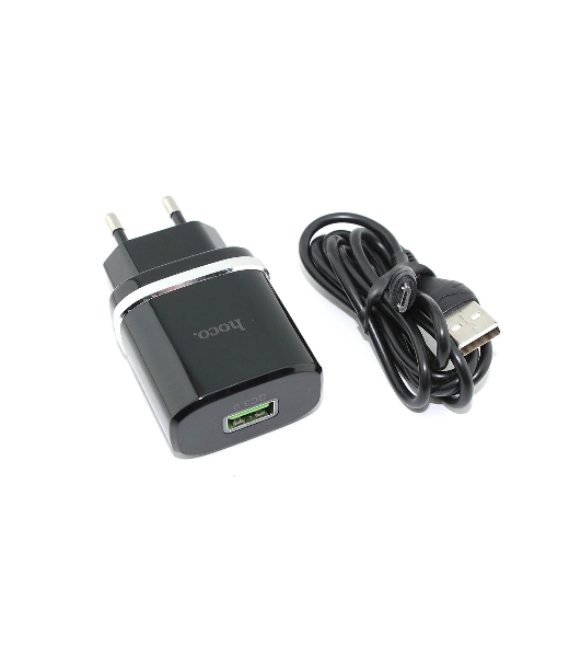 Блок питания (сетевой адаптер) HOCO С12Q Smart QC3.0, кабель Micro USB, USB, 5V, 3.0A, черный
