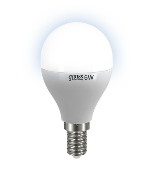 Лампа светодиодная LED Gauss 6Вт E14 220В 4100К Elementary шар 53126
