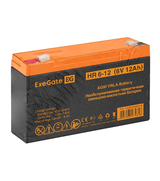 Аккумуляторная батарея ExeGate HR 6-12 (6V 12Ah, клеммы F2)