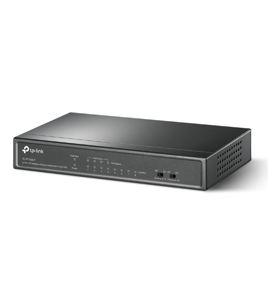 Коммутатор TP-Link 8-Port 10/100Mbps Unmanaged Switch with 4-Port PoE, metal case, desktop mount, PoE budget 41W.