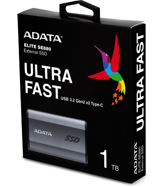 Внешний SSD ADATA Elite SE880, 1TB, USB 3.2 Gen 2x2 Type-C, R/W 2000/2000, серый