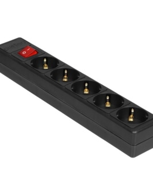 Сетевой фильтр Perfeo 'POWER-S', 5,0 м, 3 розетки 10А, 2USB, 2500 Вт, двойная защита, черный