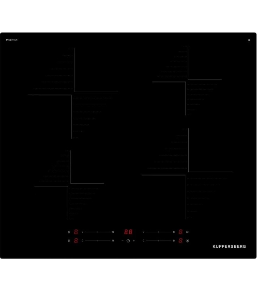 Индукционная варочная панель Kuppersberg ICI 606, 60 см, индукция, High-Tech, inverter, прямой край, 9 уровней мощности, бустер, Stop and Go, автоматическое отключение, таймер, индикатор остаточного тепла, сенсорное управление, черный