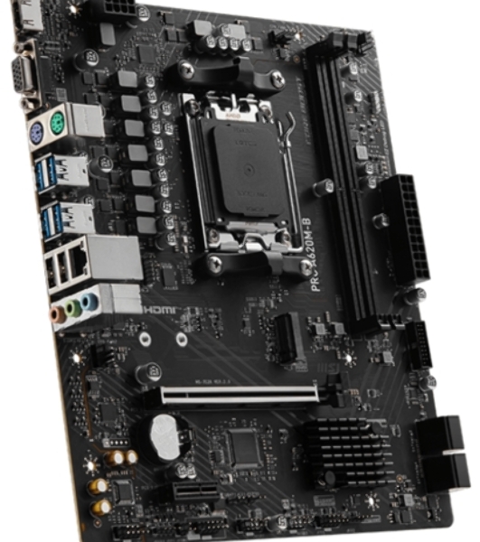 Материнская плата MSI PRO A620M-B, AM5, AMD A620, 2xDDR5, 4xSATA, 1xM.2 (PCIe 4.0 x4), 1xPCIe 4.0 x16, 1xPCIe 3.0 x1, 1xHDMI, 1xVGA, 1x2.5Gb LAN, 6xUSB-A 5Gbps, 6xUSB-A 2.0, 3x3.5 мм, 7.1, mATX