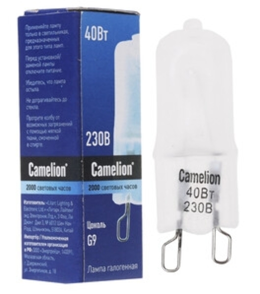 Лампа галогенная 40Вт капсула G9 2850К 240В прозр. Camelion 5553