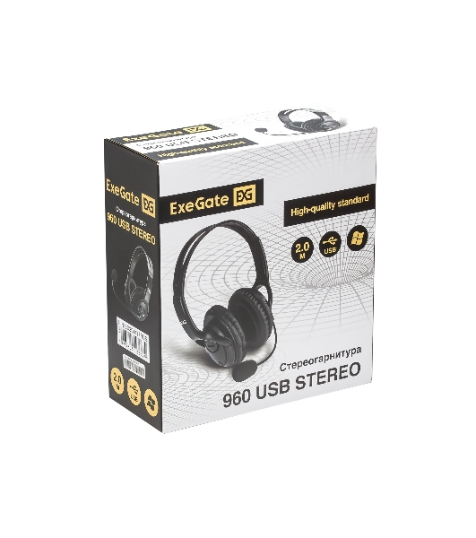 Гарнитура Exegate 960 USB Stereo чёрный, проводная, USB, регулятор громкости