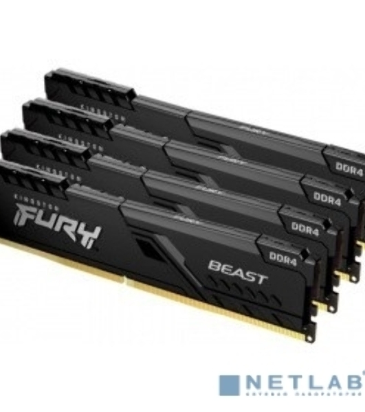 Оперативная память Kingston Fury Beast, DDR4, 32Gb (4x8GB), 3200MHz, CL16, DIMM, с радиатором, черный