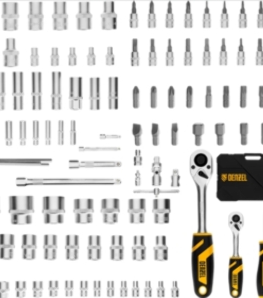Набор инструментов Denzel 1/2', 1/4', 3/8', CrV, S2, пластиковый кейс, 144 предмета