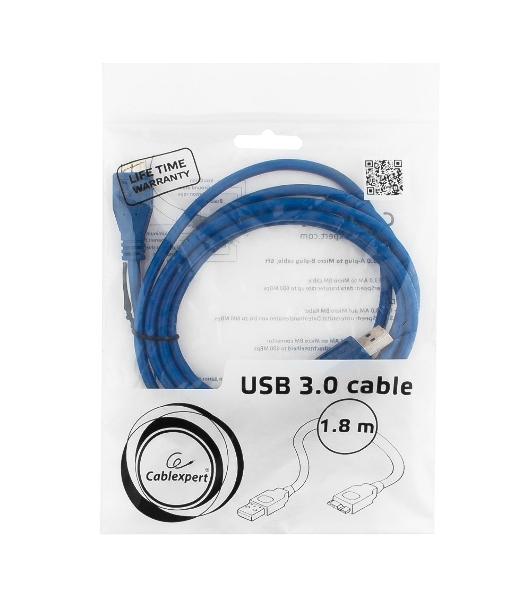 Кабель USB 3.0 для соед. 1.8м А-microB (5 pin) PRO позол.конт., пакет