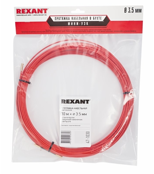 Протяжка кабельная Rexant (мини УЗК в бухте), стеклопруток, d=3,5мм, 30м красная