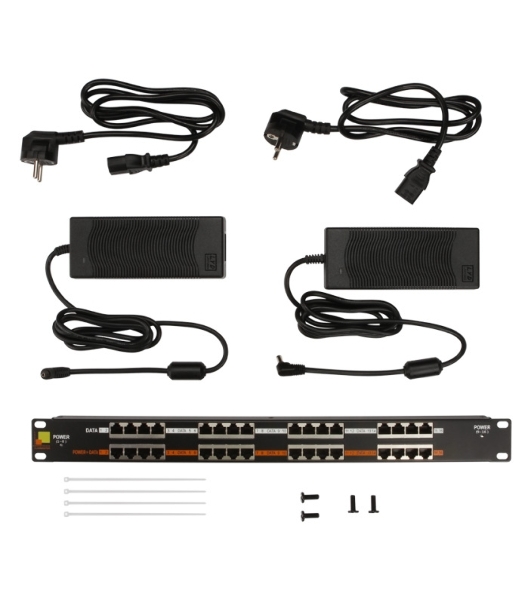 Панель POE 19', 16 портов, с двумя блоками питания 48V, 120W