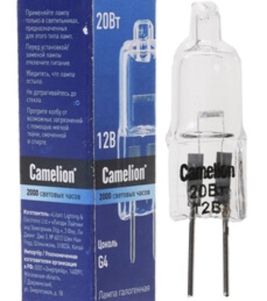 Лампа галогенная JC 20Вт 12В g4 COOL Camelion 11465