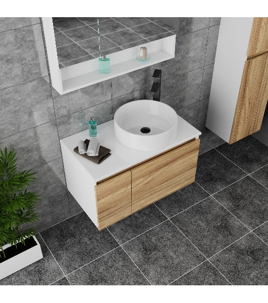 Тумба с раковиной и выпуском (Тумба Bau Dream Blackwood 80, умывальник BAU Dream круглая D41, выпуск клик клак, черный)