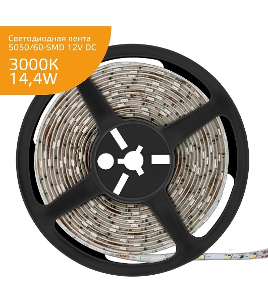 Лента светодиодная Gauss LED Elementary 5050/60-SMD 14.4W 12V DC теплый белый IP20 (ZIP Bag 5м)