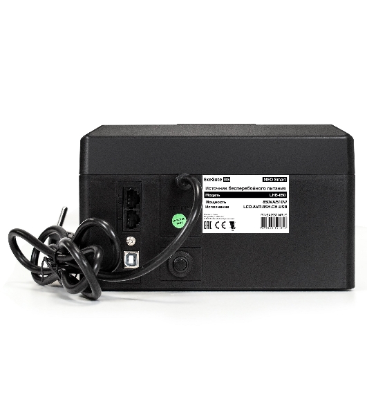 Источник бесперебойного питания ExeGate NEO Smart LHB-850.LCD.AVR.8SH.CH.RJ.USB 850VA/510W, LCD, AVR, 8*Schuko, RJ45/11, USB, 4*USB-порта для зарядки, черный