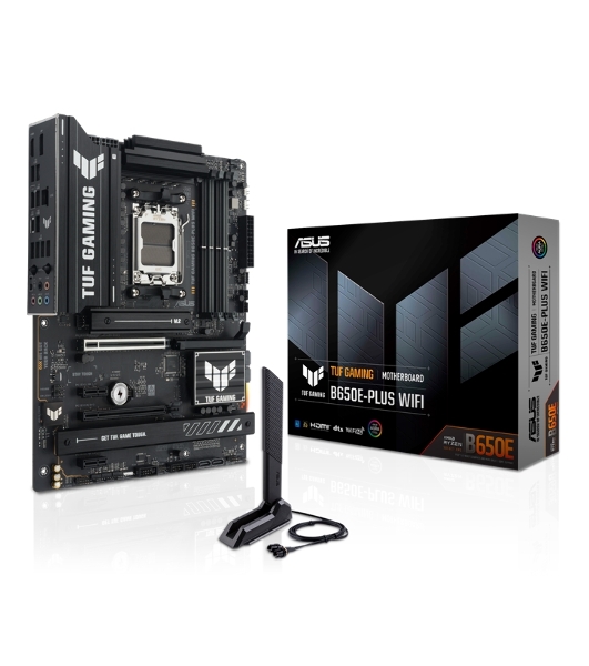 Материнская плата ASUS TUF GAMING B650E-PLUS WIFI, AM5, AMD B650, 4xDDR5, 4xSATA, 3xM.2, 1xPCIe 5.0 x16, 1xPCIe 4.0 x4, 2xPCIe 4.0 x1, 1xDisplayPort, 1xHDMI, 1x2.5Gb LAN, Wi-Fi 6E, Bluetooth 5.3, 1xUSB-C 20Gbps, 3xUSB-A 10Gbps, 6xUSB-A 2.0, 5x3.5 мм, 7.1, ATX