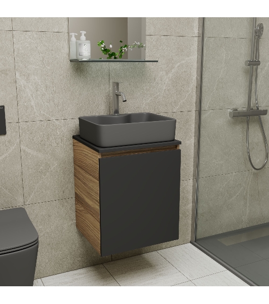 Тумба Bau Dream Blackwood 50 графит, раковина BAU Cerama 48х37 темно-серая матовая, смеситель Hotel Dream, нерж. сталь