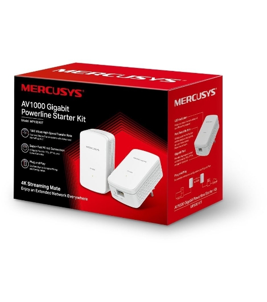 Комплект гигабитных адаптеров Mercusys AV1000 Gigabit Powerline Kit, HomePlug AV2 standard, 1 Gigabit port, 300m over electrical circuits, plug and play.