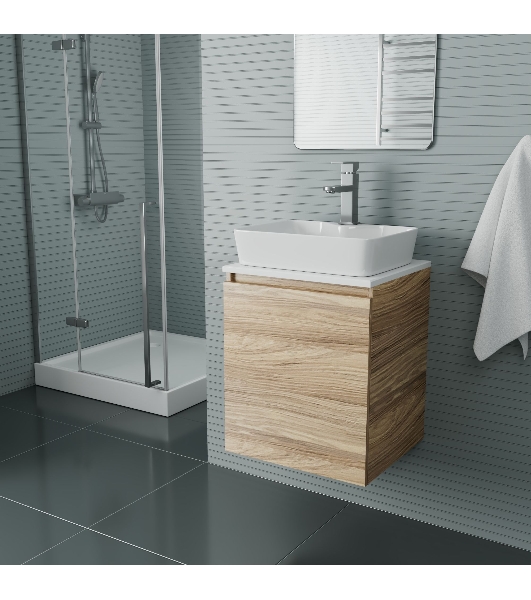 Тумба Bau Dream Blackwood 50 с дверцей, раковина BAU Cerama 48х37 белая, смеситель Hotel Still, нерж. сталь