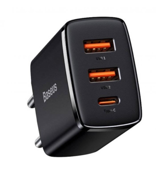 Сетевое зарядное устройство BASEUS Compact Quick Charger, два порта USB, один порт Type-C, 30W, 5V, 3.0A, черный