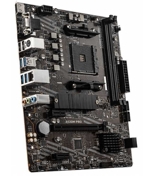 Материнская плата MSI A520M PRO, AM4, AMD A520, 2xDDR4, 4xSATA, 1xM.2, 1xPCIe 3.0 x16, 1xVGA, 1xDP, 1xHDMI, 1x 1Gb LAN, 2xUSB 2.0, 4xUSB 3.2 Gen 1, 3x3.5 мм, 7.1, mATX