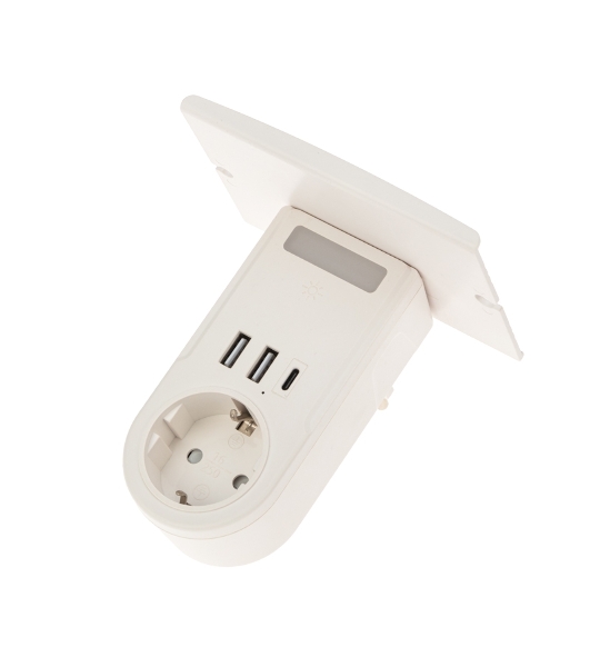 Сетевое зарядное устройство USB Rexant (2хUSB-A + USB-С) + розетка 220-250В с подсветкой и подставкой для телефона