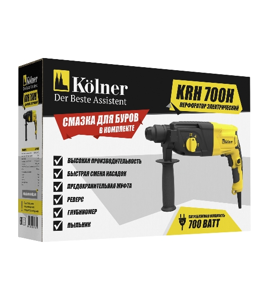 Перфоратор Kolner KRH 700H, SDS-plus, 700 Вт, 2,4 Дж, от сети