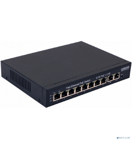 Коммутатор PoE Osnovo SW-21000(120W), 8 x FE с поддержкой PoE (IEEE 802.3af/at), 2 x FE, до 30W на порт, суммарно до 120W