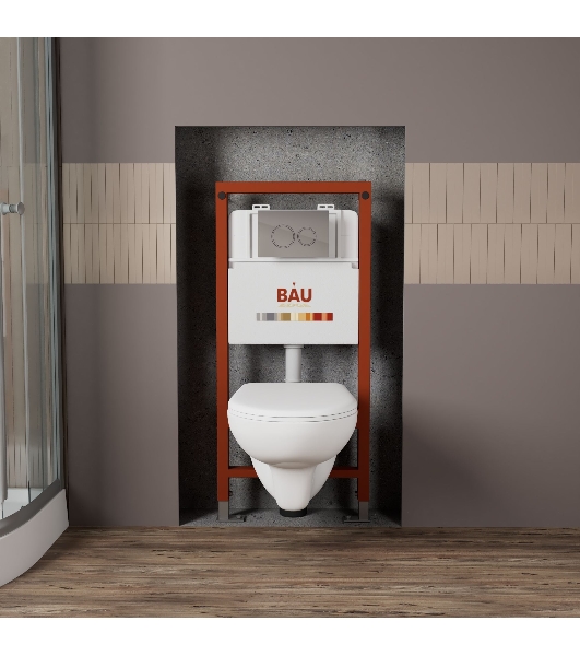 Комплект BAU 6 в 1: инсталляция BAU PRO для подвесного унитаза, унитаз подвесной безободковый Bau Novo, быстросъемное сиденье микролифт, круглая хромированная клавиша Aquanika