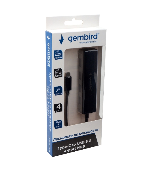 USB-концентратор Gembird UHB-C364, USB 3.0, USB 4 порта, USB Type-C / с доп питанием
