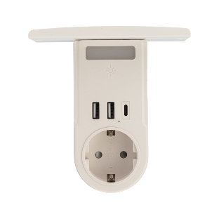 Сетевое зарядное устройство USB Rexant (2хUSB-A + USB-С) + розетка 220-250В с подсветкой и подставкой для телефона