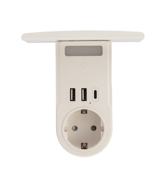 Сетевое зарядное устройство USB Rexant (2хUSB-A + USB-С) + розетка 220-250В с подсветкой и подставкой для телефона