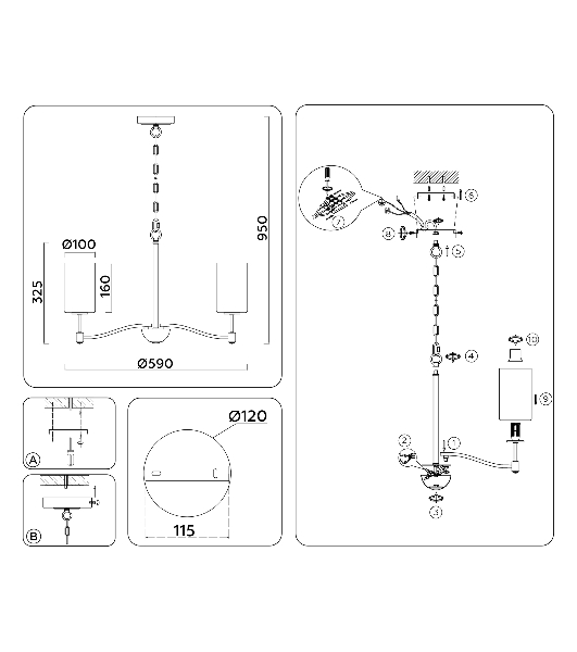 Люстра Ambrella light LH56051/5 BS/FR латунь/белый матовый E14*5 max 40W D590*950