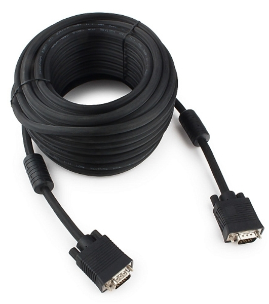 Кабель VGA Premium Cablexpert CC-PPVGA-15M-B, 15M/15M, 15м, черный, тройной экран, феррит.кольца, пакет