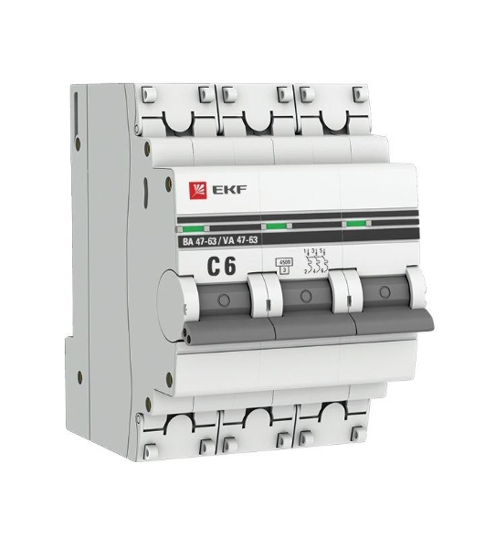 Выключатель автоматический EKF mcb4763-3-06C-pro 3P 6А (C) 4,5kA ВА 47-63 EKF PROxima