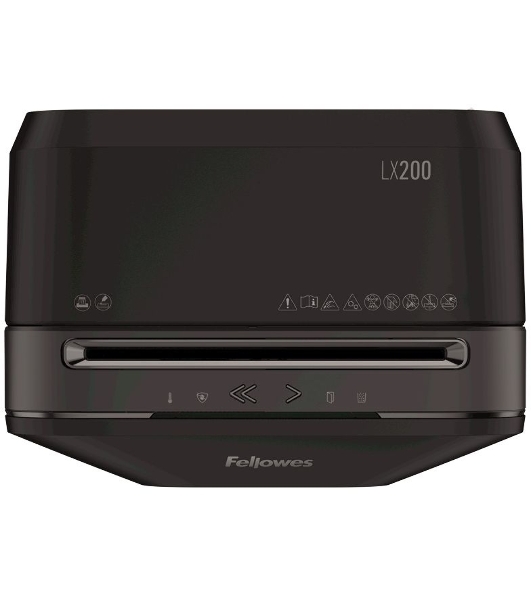 Шредер Fellowes PowerShred LX200 черный (секр.P-4)/перекрестный/12лист./22лтр./скрепки/скобы/пл.карты