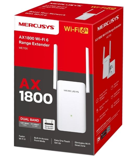 Повторитель беспроводного сигнала Mercusys ME70X AX1800 10/100/1000 белый (упак.:1шт)