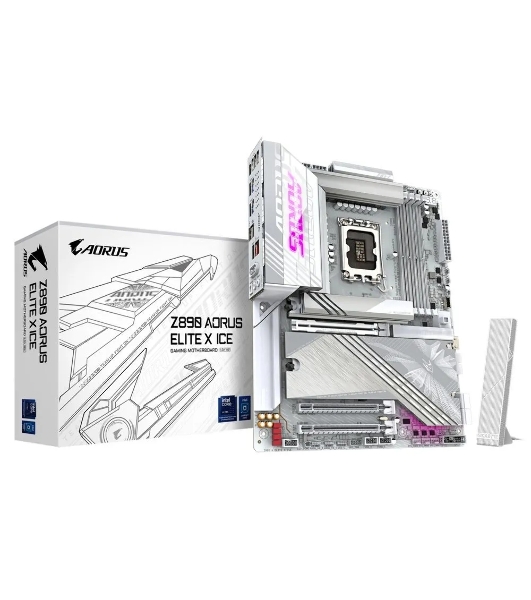 Материнская плата Gigabyte Z890 AORUS ELITE X ICE, LGA 1851, Intel Z890, 4xDDR5, 4xSATA, 5xM.2, 1xPCIe 5.0 x16, 1xPCIe 4.0 x4, 1xPCIe 4.0 x1, 1x 2.5Gb LAN, 4xUSB-A 3.2 Gen 1, 2xUSB-A 3.2 Gen 2, 4xUSB-A 2.0, 1xUSB-C (Thunderbolt 4), 2x3.5 мм, 7.1, ATX