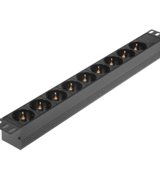 Блок розеток горизонтальный ExeGate ServerPro PDU-19H901 Al-9S-C14, 19', 1U, Алюминий, 9 Schuko, С14, черный