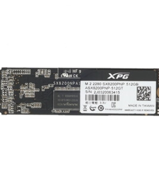 Накопитель SSD XPG SX8200 Pro, 512 Gb, PCIe 3.0 x4, M.2 2280, NVMe, R/W 3350/2350, с радиатором