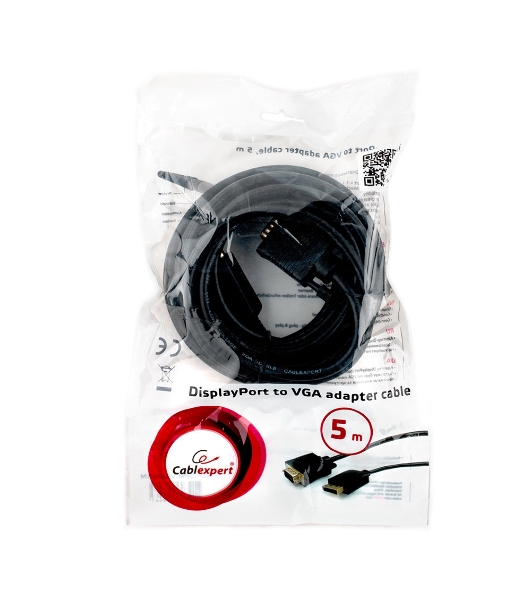 Кабель DisplayPort->VGA Cablexpert CCP-DPM-VGAM-5M, 5м, 20M/15M, черный, экран, пакет