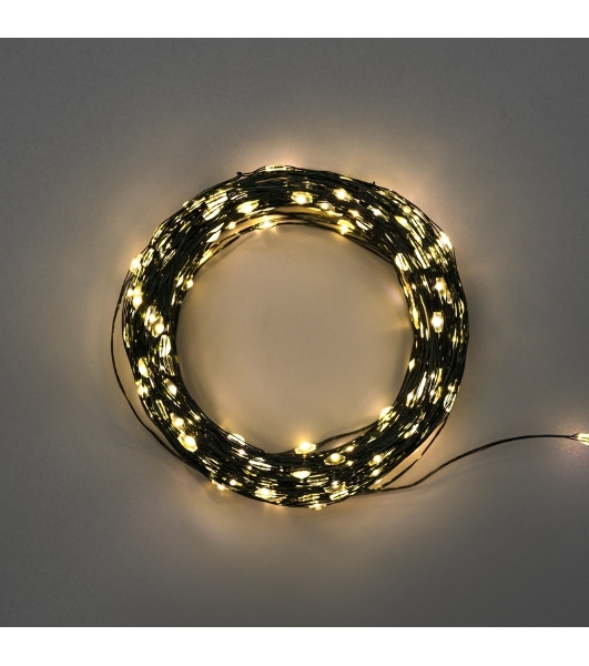 Гирлянда Роса с контроллером 30м, 300LED, IP20, 230В, зеленый провод, теплое белое свечение 